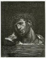 Death of Giliath - illustration från 1800-talets sjöarbetare (bw-gravyr)